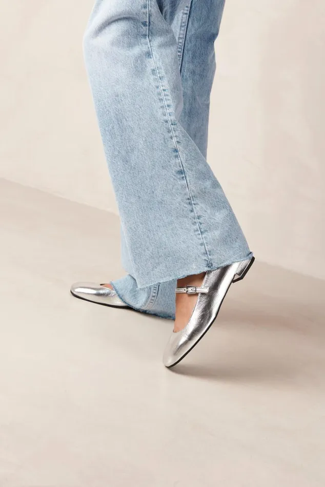 Ballet Flats Women ALOHAS Por Do Sol Shimmer Silver Leather Ballet Flats