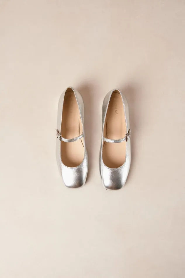 Ballet Flats Women ALOHAS Por Do Sol Shimmer Silver Leather Ballet Flats