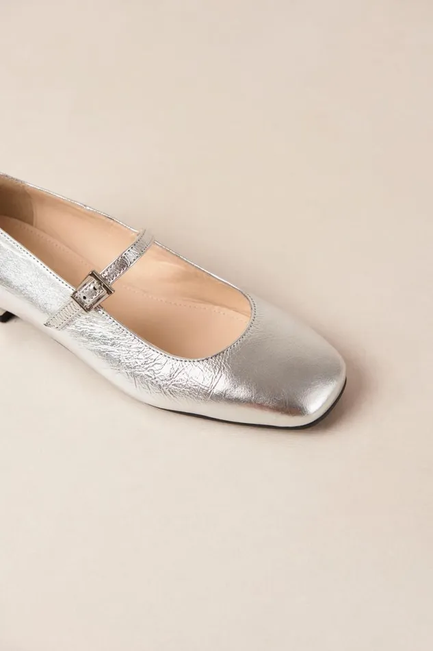Ballet Flats Women ALOHAS Por Do Sol Shimmer Silver Leather Ballet Flats