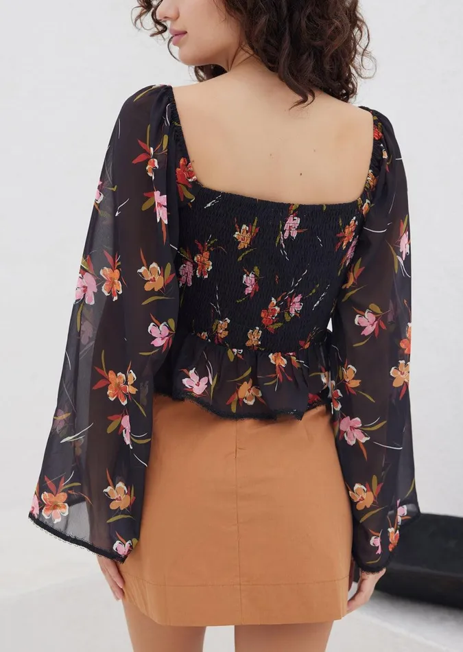 Beachy Oasis Top Blackmultifloral Women Lost Wander Tops