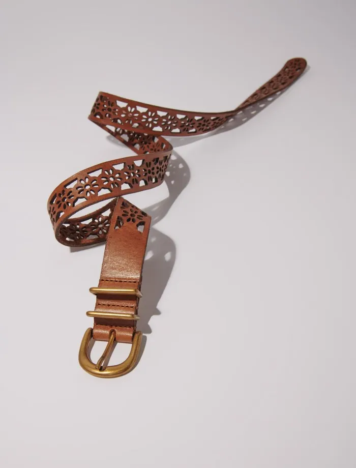 Belts Women Maje Leather Belt With Flower Detail Camel