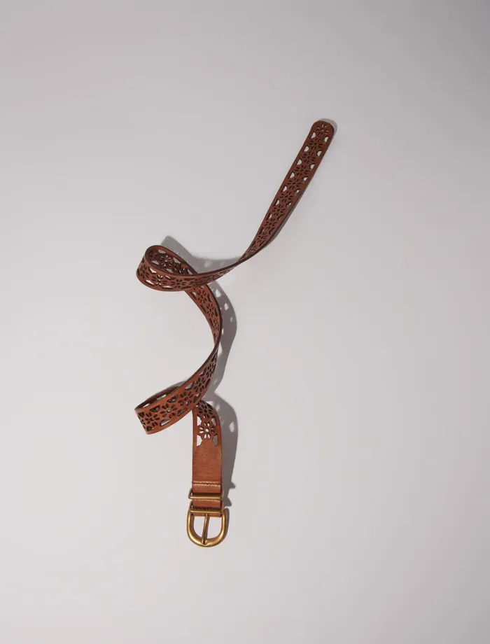 Belts Women Maje Leather Belt With Flower Detail Camel