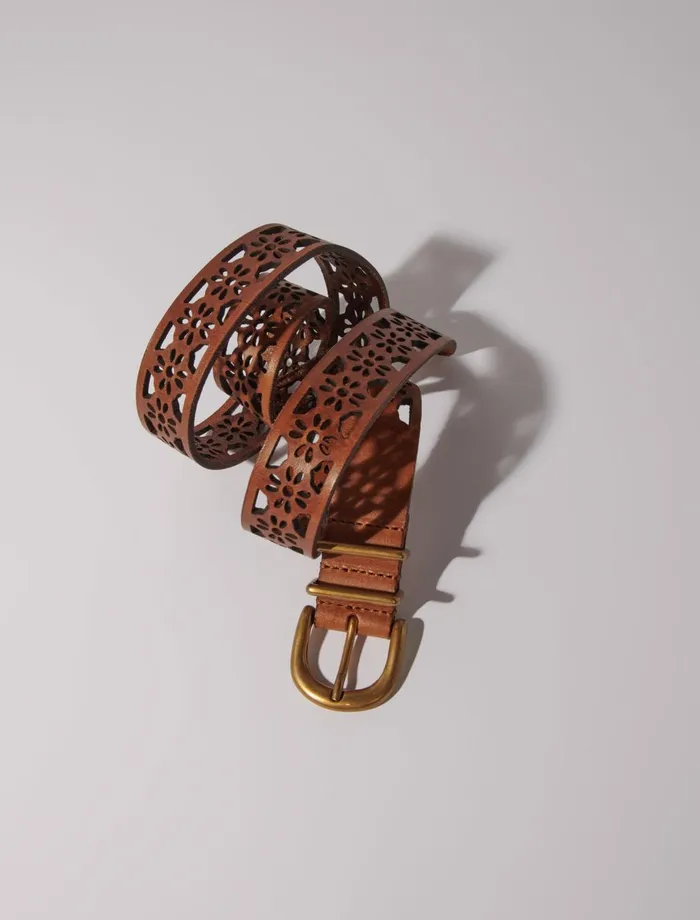 Belts Women Maje Leather Belt With Flower Detail Camel