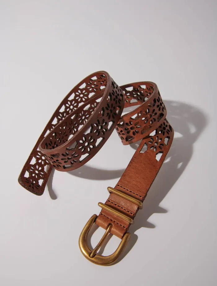 Belts Women Maje Leather Belt With Flower Detail Camel