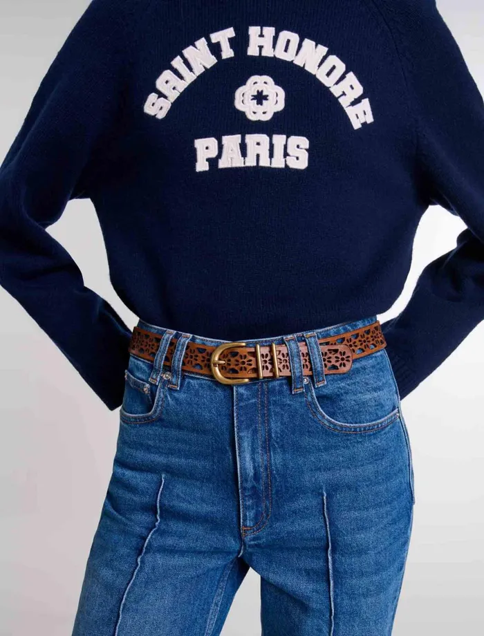 Belts Women Maje Leather Belt With Flower Detail Camel