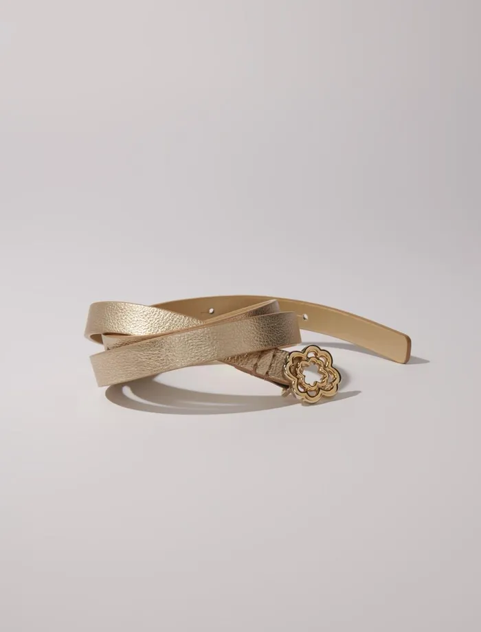 Belts Women Maje Slim Belt With Clover Buckle Light Gold