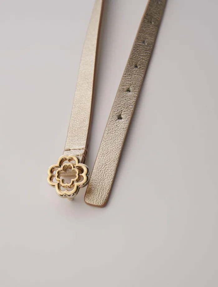 Belts Women Maje Slim Belt With Clover Buckle Light Gold
