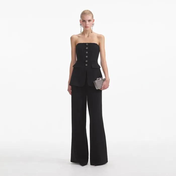 Black Bandeau Crepe Jumpsuit Women Self Portrait Wedding Guest
