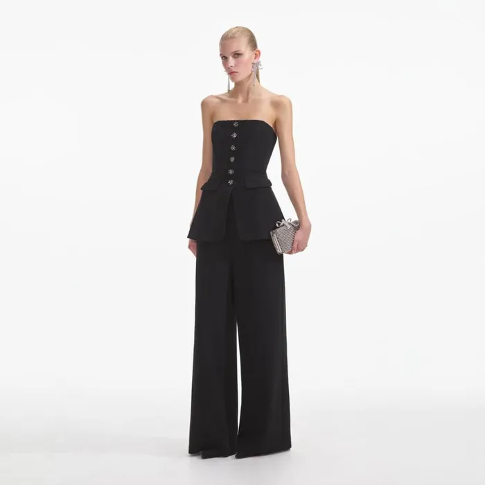 Black Bandeau Crepe Jumpsuit Women Self Portrait Wedding Guest Black Bandeau Crepe Jumpsuit Women Self Portrait Wedding Guest