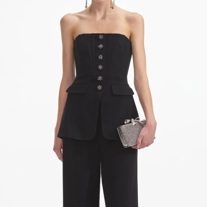 Black Bandeau Crepe Jumpsuit Women Self Portrait Wedding Guest Black Bandeau Crepe Jumpsuit Women Self Portrait Wedding Guest