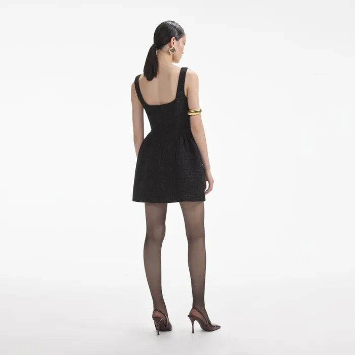 Black Boucle Mini Dress Women Self Portrait Dresses Black Boucle Mini Dress Women Self Portrait Dresses