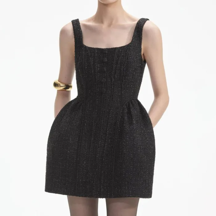 Black Boucle Mini Dress Women Self Portrait Dresses Black Boucle Mini Dress Women Self Portrait Dresses