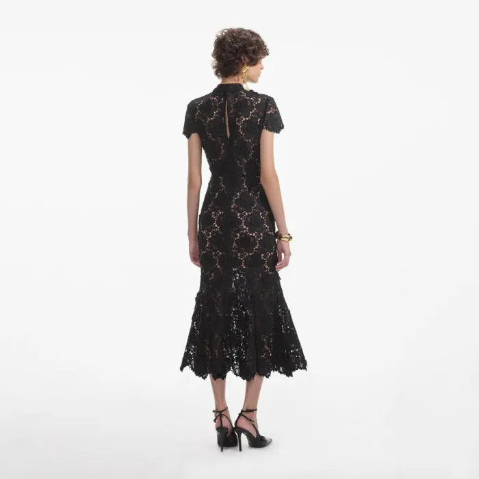 Black Flower Lace Midi Dress Women Self Portrait Dresses Black Flower Lace Midi Dress Women Self Portrait Dresses