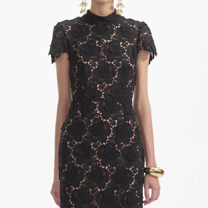 Black Flower Lace Midi Dress Women Self Portrait Dresses Black Flower Lace Midi Dress Women Self Portrait Dresses