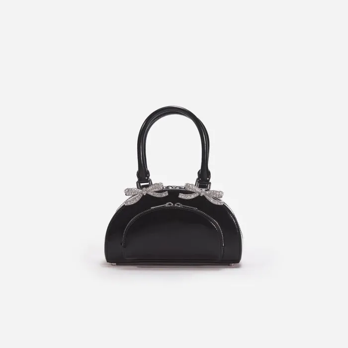 Black Leather Curved Mini Tote Bag Women Self Portrait Mini