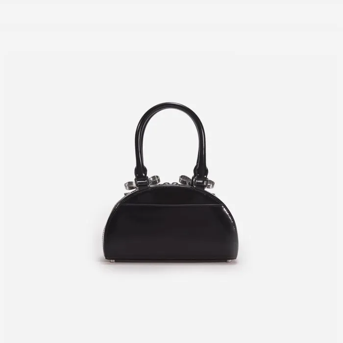 Black Leather Curved Mini Tote Bag Women Self Portrait Mini Black Leather Curved Mini Tote Bag Women Self Portrait Mini