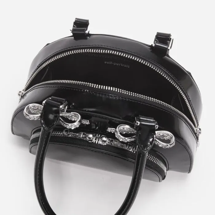 Black Leather Curved Mini Tote Bag Women Self Portrait Mini Black Leather Curved Mini Tote Bag Women Self Portrait Mini