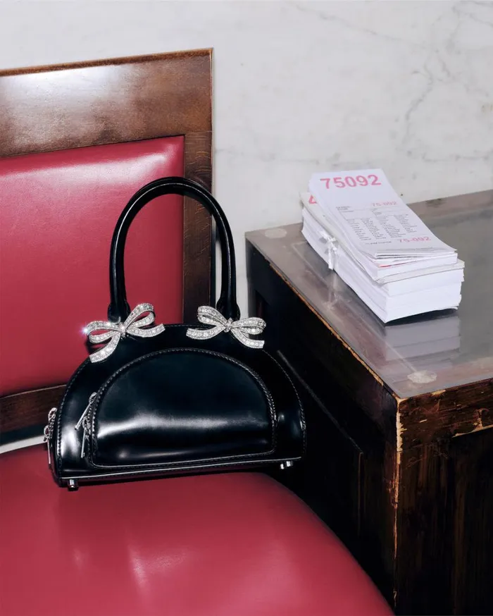 Black Leather Curved Mini Tote Bag Women Self Portrait Mini Black Leather Curved Mini Tote Bag Women Self Portrait Mini