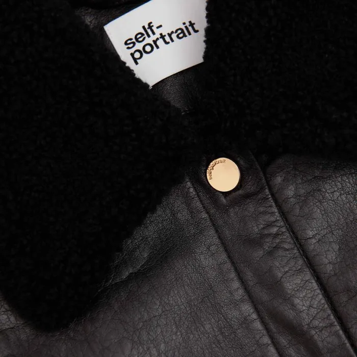 Black Leather Shearling Jacket Women Self Portrait Outerwear