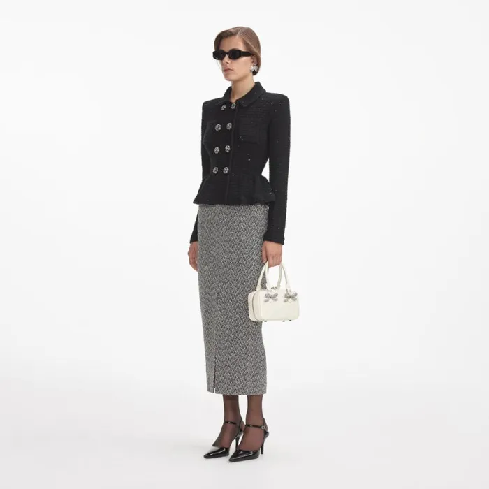 Black Textured Knit Peplum Jacket Women Self Portrait Knitwear Black Textured Knit Peplum Jacket Women Self Portrait Knitwear