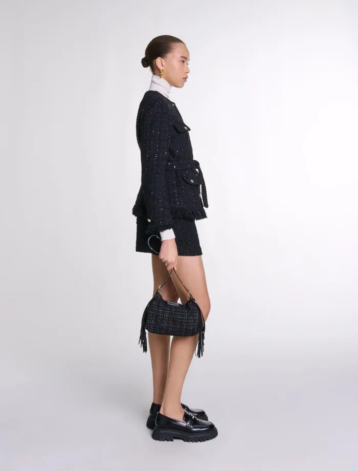 Blazers and Jackets Women Maje Sequinned Tweed Jacket Black