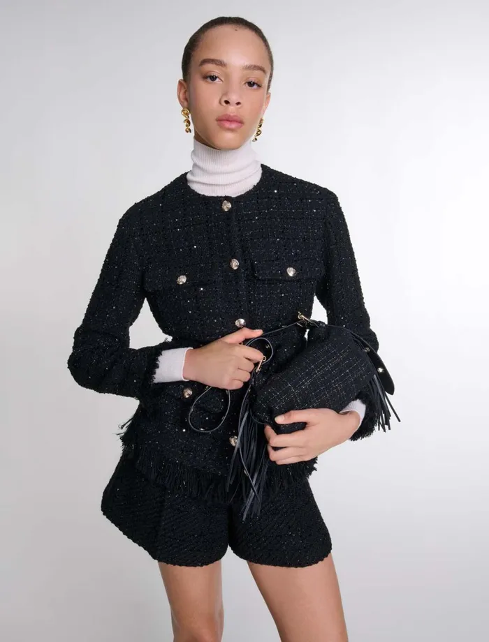 Blazers and Jackets Women Maje Sequinned Tweed Jacket Black