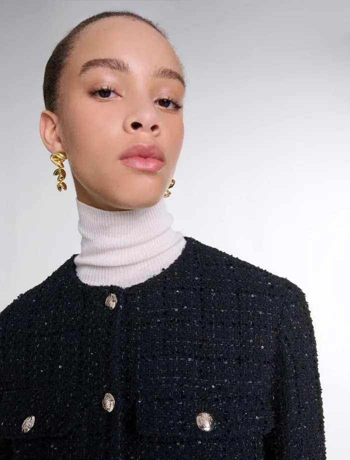 Blazers and Jackets Women Maje Sequinned Tweed Jacket Black