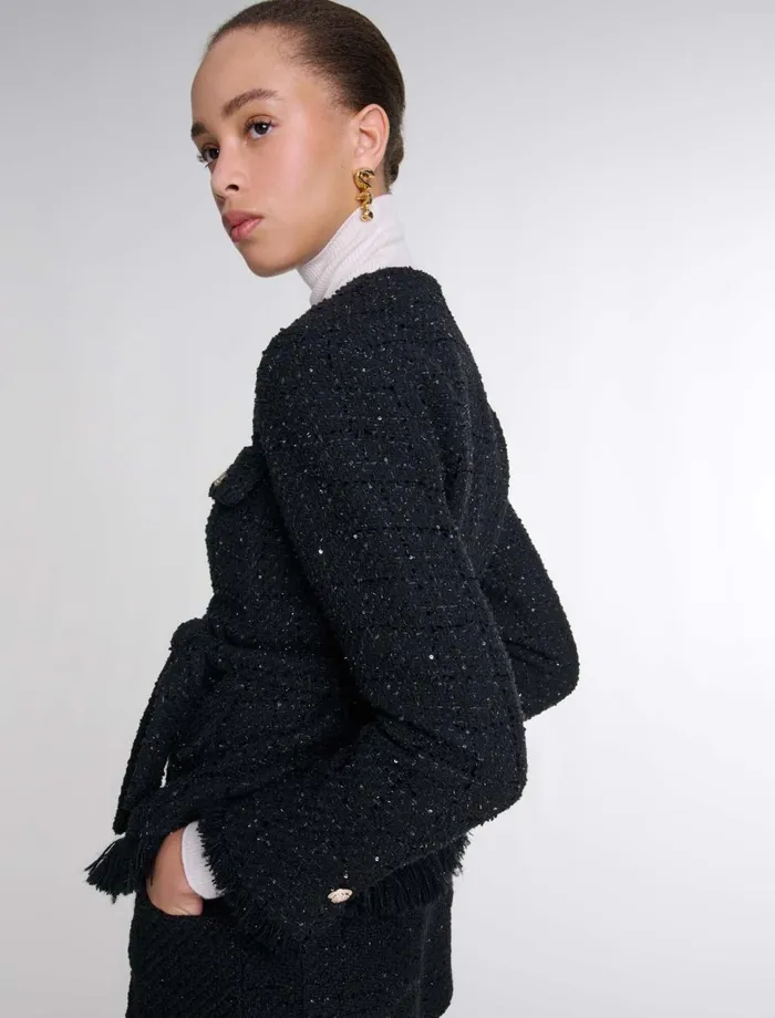 Blazers and Jackets Women Maje Sequinned Tweed Jacket Black