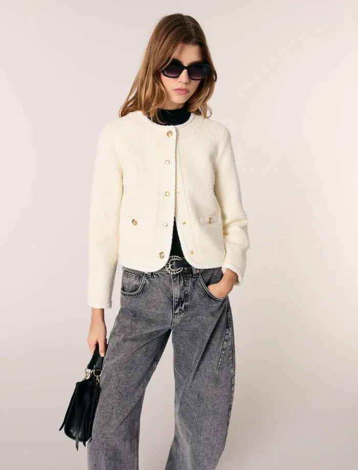 Blazers and Jackets Women Maje Short Tweed Jacket Ecru