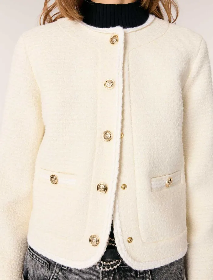 Blazers and Jackets Women Maje Short Tweed Jacket Ecru