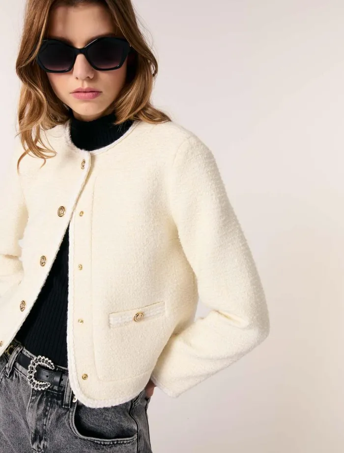 Blazers and Jackets Women Maje Short Tweed Jacket Ecru