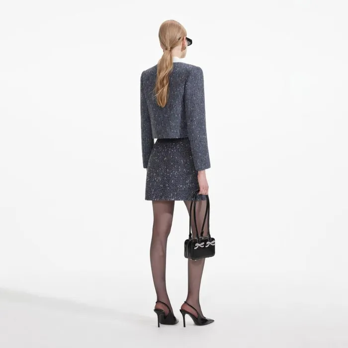 Blue Boucle Jacket Women Self Portrait Outerwear