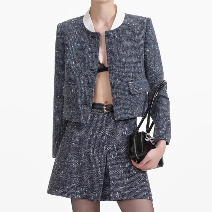 Blue Boucle Jacket Women Self Portrait Outerwear