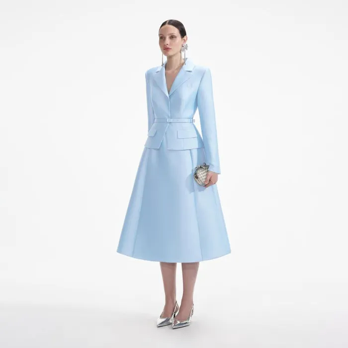 Blue Tailored Taffeta Midi Dress Women Self Portrait Dresses Blue Tailored Taffeta Midi Dress Women Self Portrait Dresses