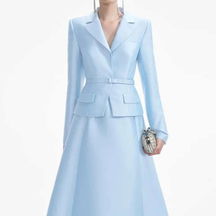 Blue Tailored Taffeta Midi Dress Women Self Portrait Dresses Blue Tailored Taffeta Midi Dress Women Self Portrait Dresses