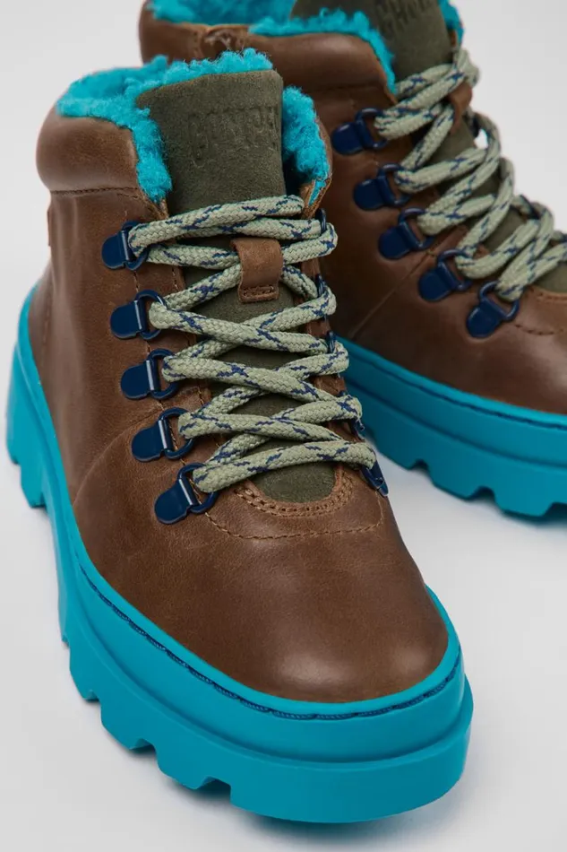 Boots Kids Camper Brutus Brown Leather And Textile Ankle Boots