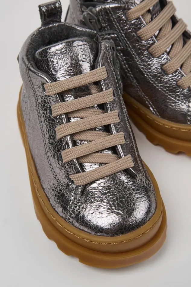 Boots Kids Camper Brutus Metallic Gray Leather Ankle Boots