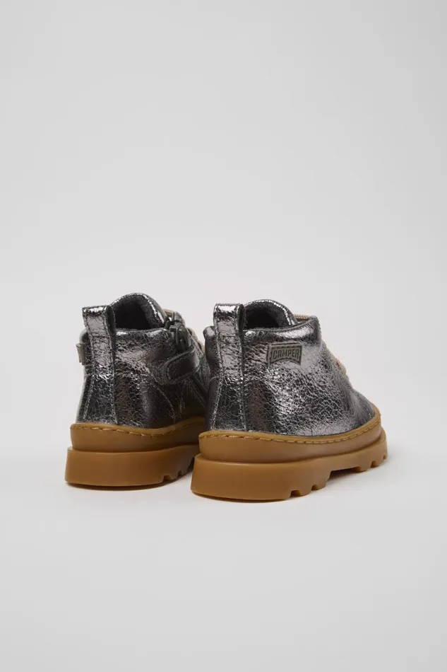 Boots Kids Camper Brutus Metallic Gray Leather Ankle Boots Boots Kids Camper Brutus Metallic Gray Leather Ankle Boots