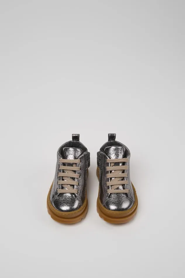 Boots Kids Camper Brutus Metallic Gray Leather Ankle Boots Boots Kids Camper Brutus Metallic Gray Leather Ankle Boots