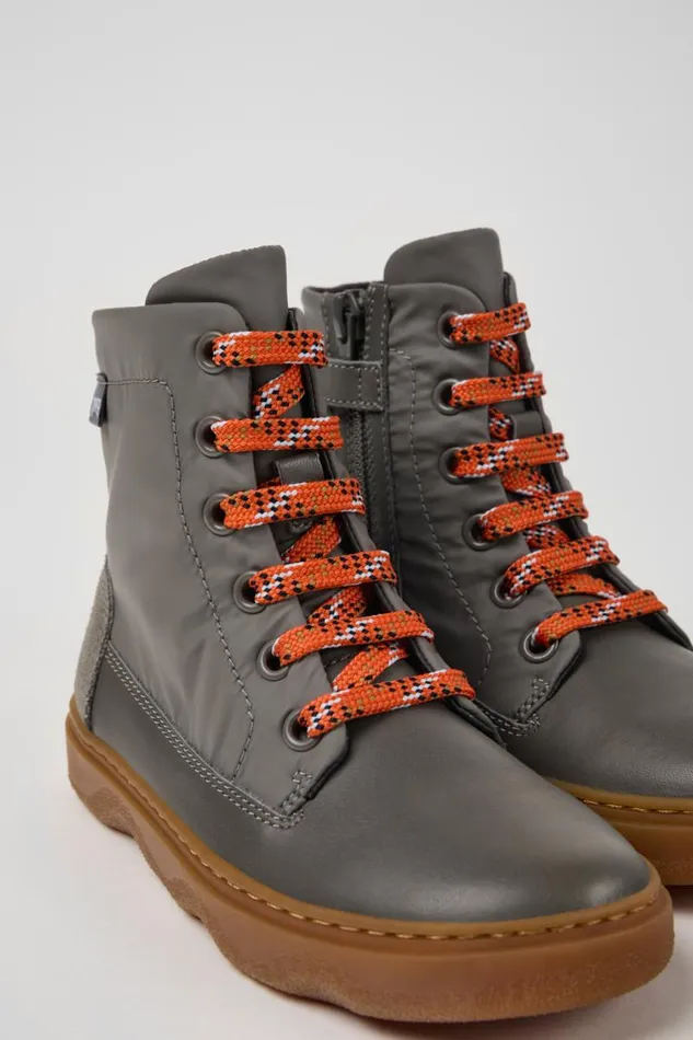 Boots Kids Camper Kiddo Gray Leather And Textile Ankle Boots
