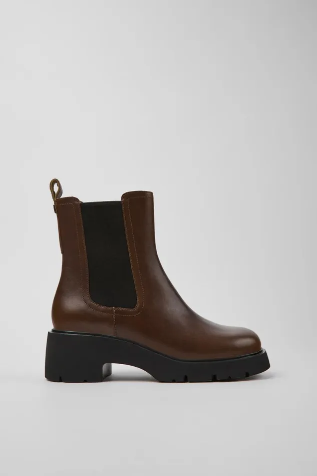 Boots Women Camper Milah Brown Leather Chelsea Boots