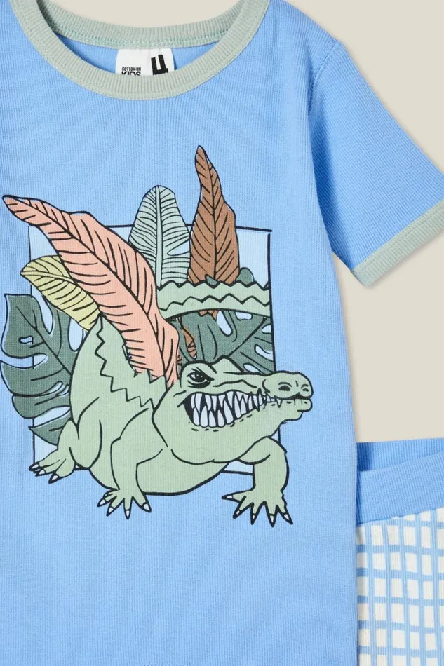 Boys 214 Sleepwear Cotton On Tyler Short Sleeve Pyjama Set Dusk Bluealligator Palms