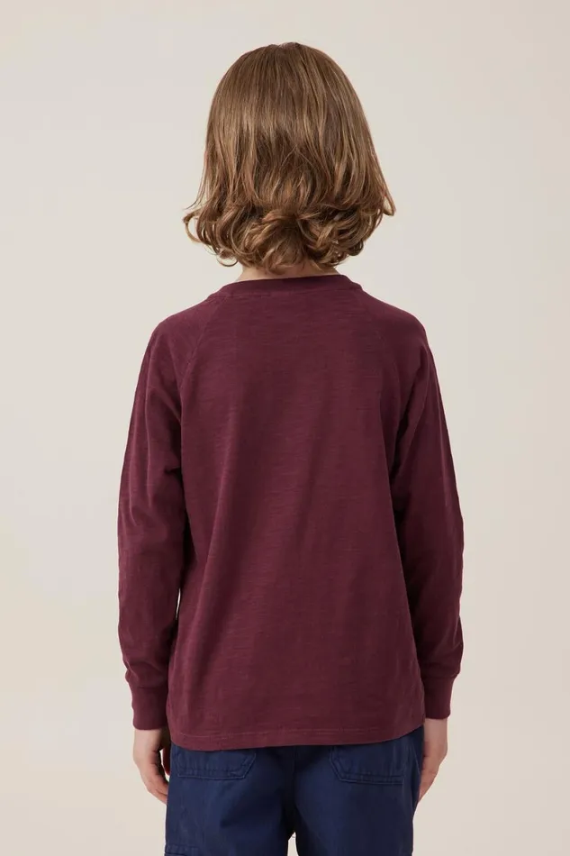 Boys 214 Tops and TShirts Cotton On Hayden Long Sleeve Henley Tee Crushed Berry Slub