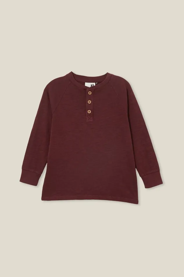 Boys 214 Tops and TShirts Cotton On Hayden Long Sleeve Henley Tee Crushed Berry Slub