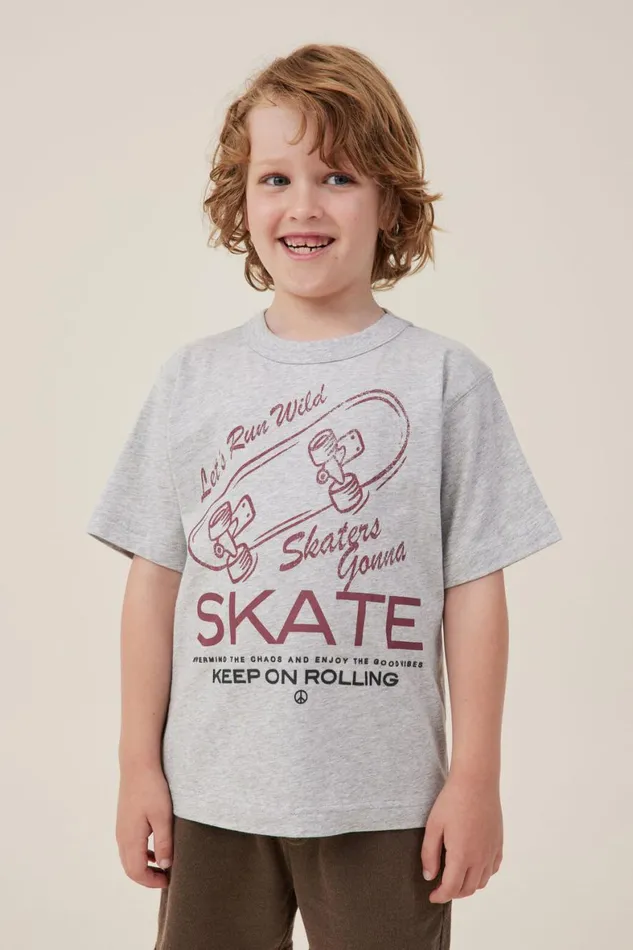 Boys 214 Tops and TShirts Cotton On Jonny Short Sleeve Print Tee Fog Grey Marleskate