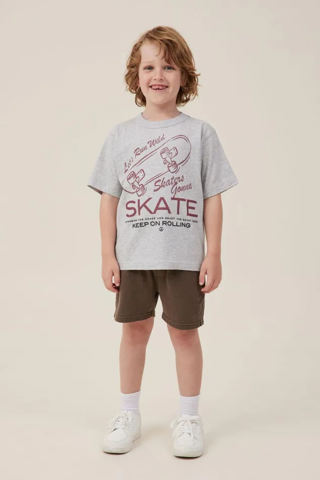 Boys 214 Tops and TShirts Cotton On Jonny Short Sleeve Print Tee Fog Grey Marleskate