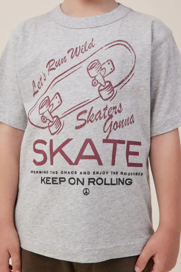 Boys 214 Tops and TShirts Cotton On Jonny Short Sleeve Print Tee Fog Grey Marleskate