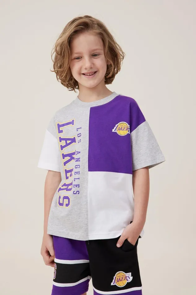 Boys 214 Tops and TShirts Cotton On License Drop Shoulder Short Sleeve Tee Lcn Nba Fog Grey Marlelakers Colour Block Boys 214 Tops and TShirts Cotton On License Drop Shoulder Short Sleeve Tee Lcn Nba Fog Grey Marlelakers Colour Block