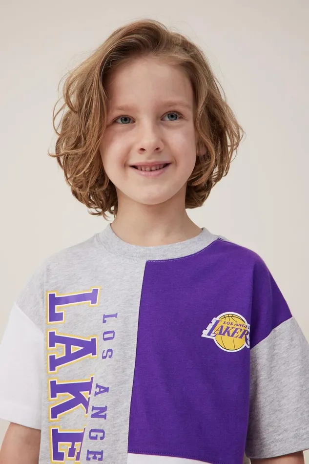 Boys 214 Tops and TShirts Cotton On License Drop Shoulder Short Sleeve Tee Lcn Nba Fog Grey Marlelakers Colour Block