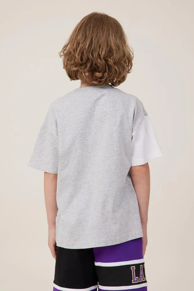 Boys 214 Tops and TShirts Cotton On License Drop Shoulder Short Sleeve Tee Lcn Nba Fog Grey Marlelakers Colour Block